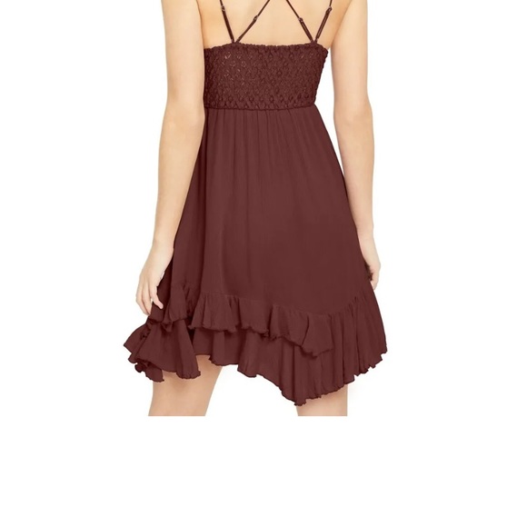 Free People Adela Lace Mini Dress in Mocha Size L - Picture 6 of 10